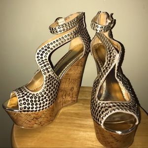 Bebe Studded Wedge Sandal. Like new condition.